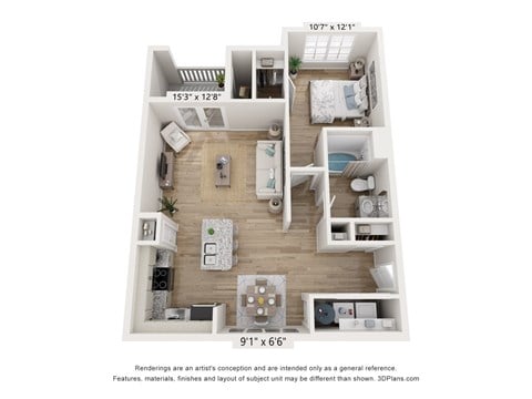 Floor plan for 1 bed, 1 bath, 793 sqft